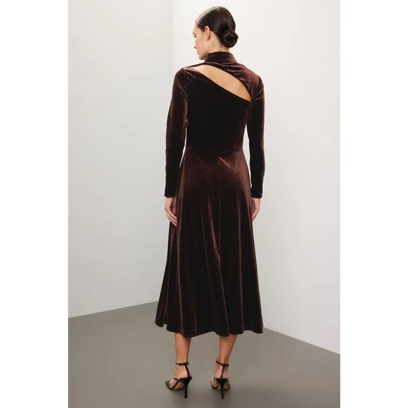 Rene Ruiz Velvet Midi Dress in Brown Size 2 - Picture 4 of 10